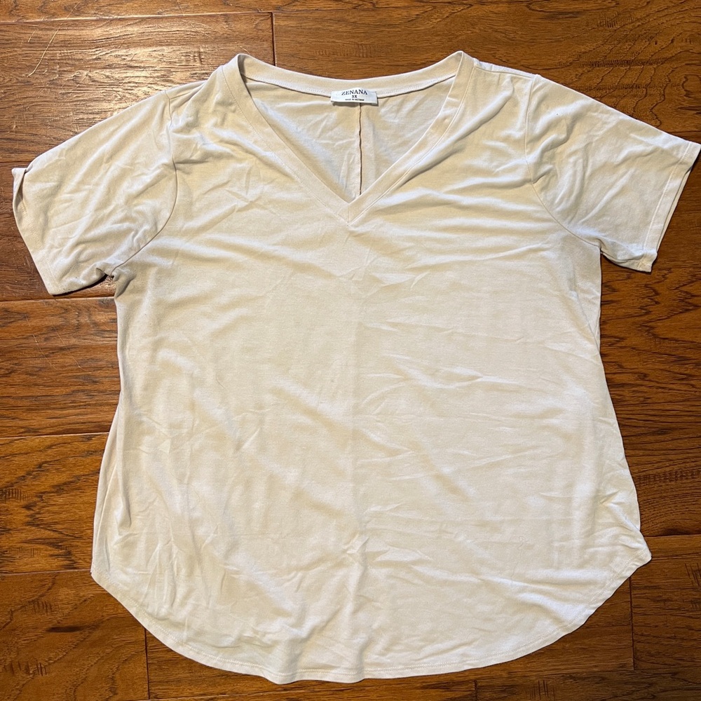 Zenana Outfitters Cream V-Neck Top